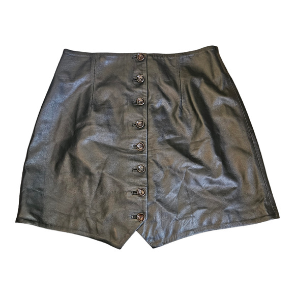 Las Pepas XS Leather Button Up Mini Skirt - Picture 1 of 7